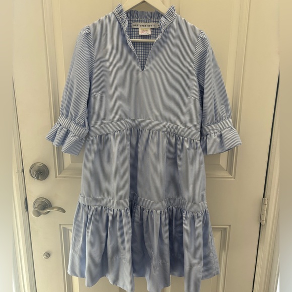 Gretchen Scott Designs Dresses & Skirts - ✨Gretchen Scott Designs✨ Light Blue Striped Tiered Shirt Dress